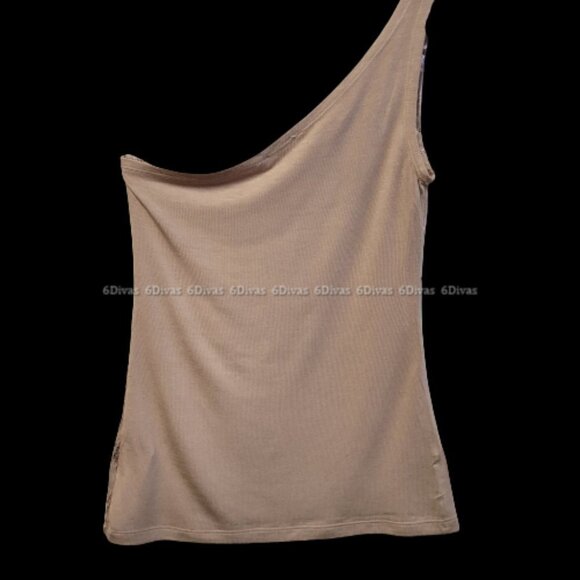 Taupe Color  One Shoulder Glitter Top Size M - Picture 9 of 9
